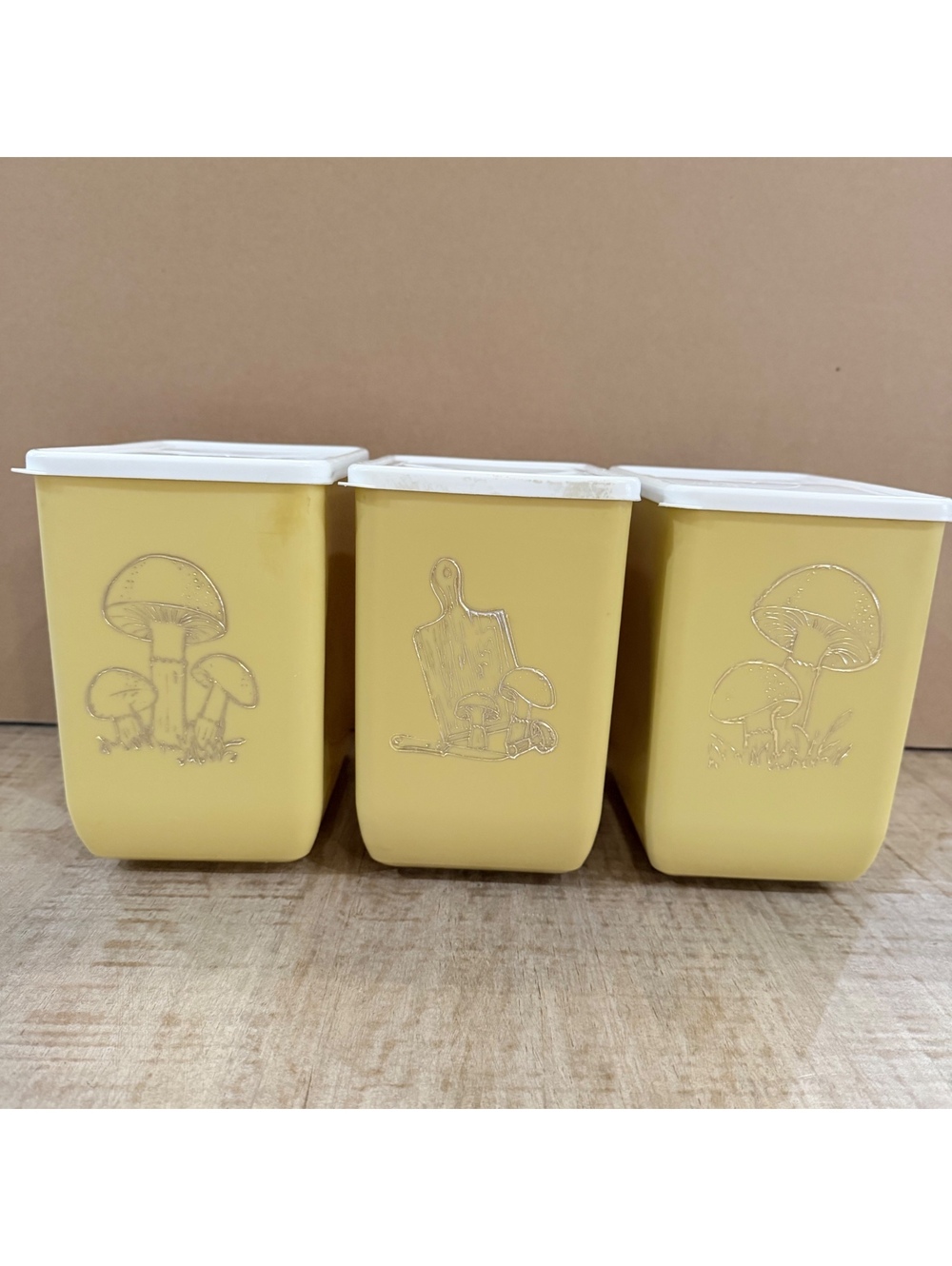 Vintage Blisscraft of Hollywood Mushroom Canisters Set of 3 Yellow White Lids